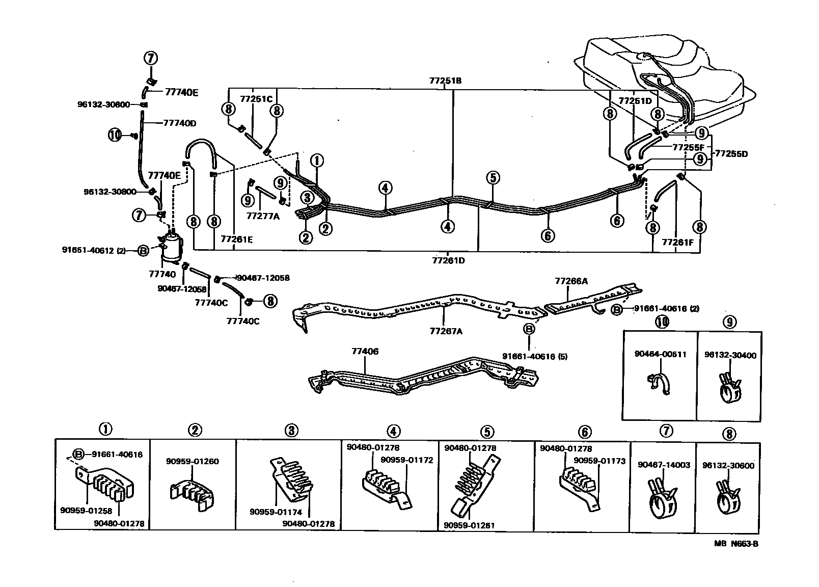 Toyota COROLLA 燃油箱和燃油管 EPC diagram — MBN663B