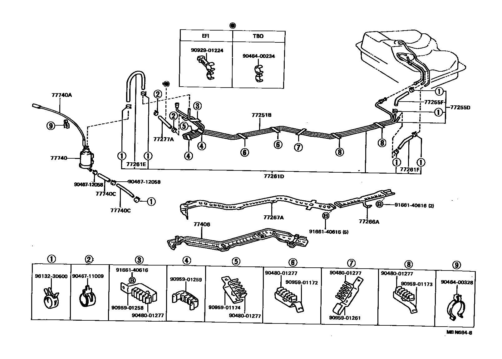 Toyota COROLLA 燃油箱和燃油管 EPC diagram — MBN664B