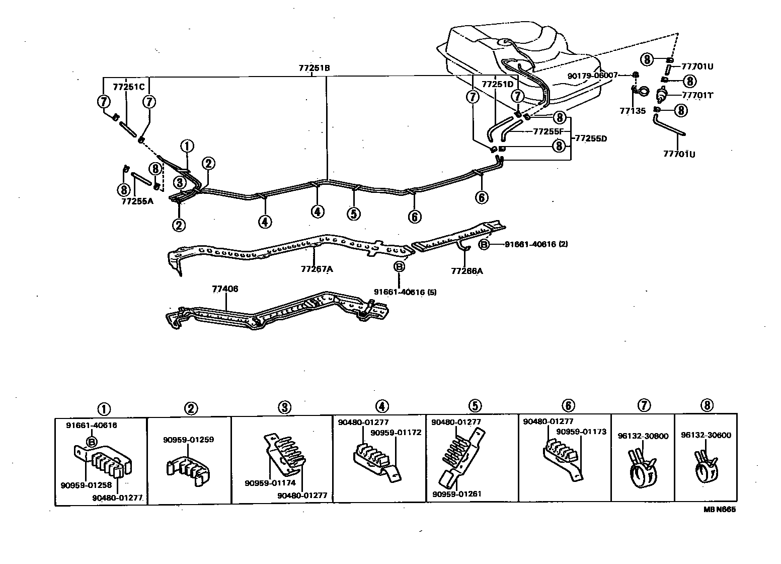 Toyota COROLLA 燃油箱和燃油管 EPC diagram — MBN665