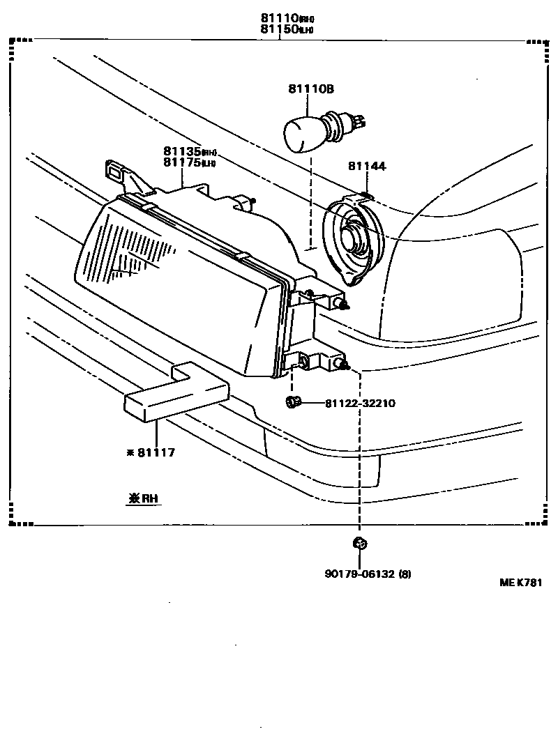 Toyota COROLLA Headlamp EPC diagram — MEK781