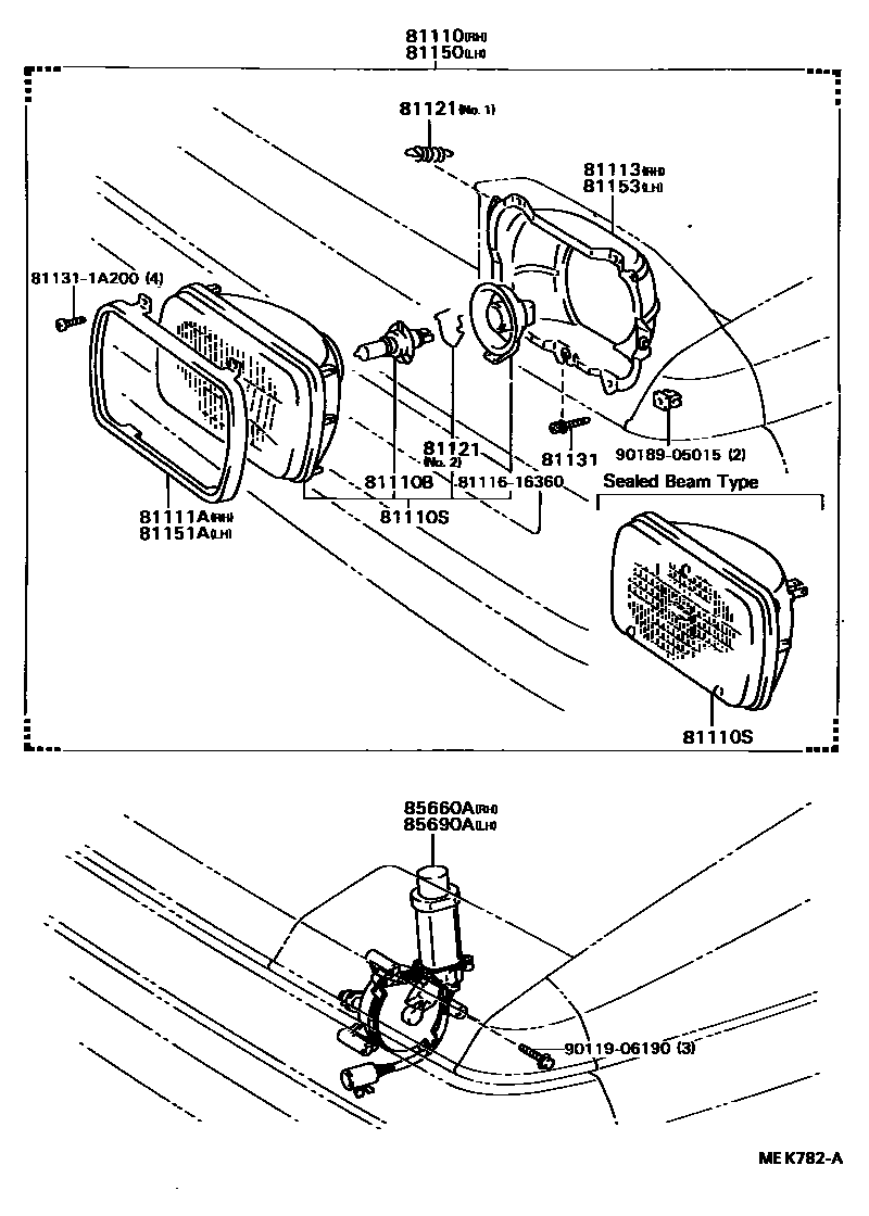 Toyota COROLLA Headlamp EPC diagram — MEK782A