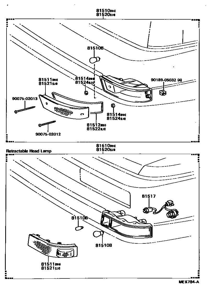 Toyota COROLLA 前转向灯 EPC diagram — MEK784A