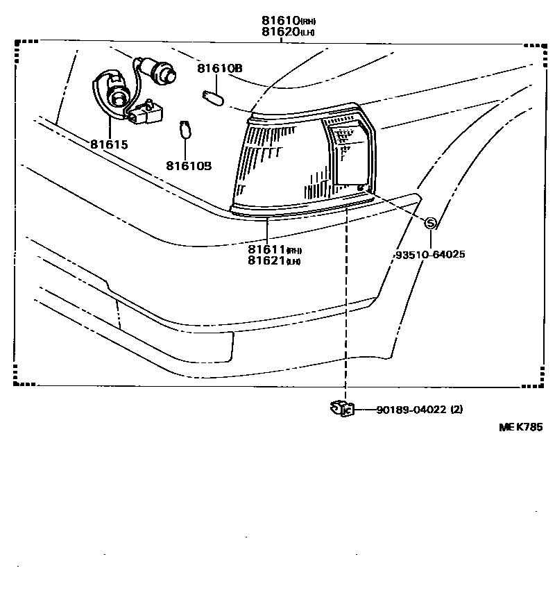Toyota COROLLA 前示宽灯 EPC diagram — MEK785