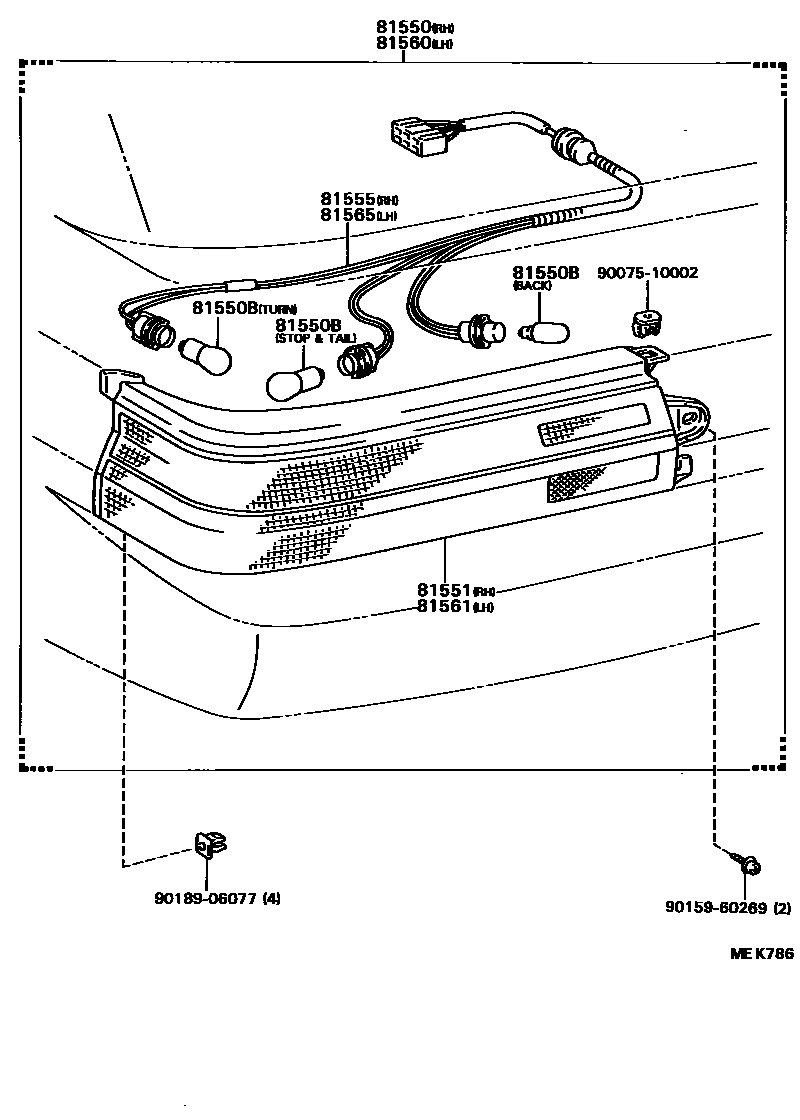 Toyota COROLLA 后组合灯 EPC diagram — MEK786