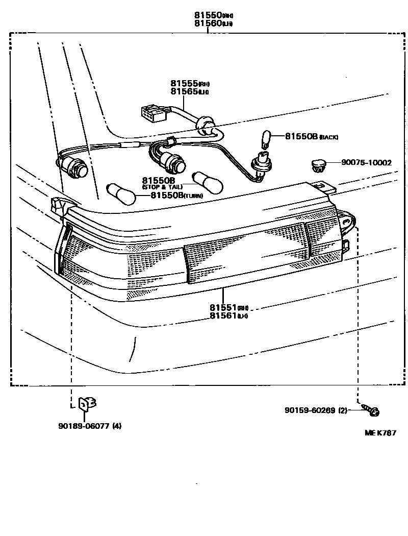 Toyota COROLLA 后组合灯 EPC diagram — MEK787