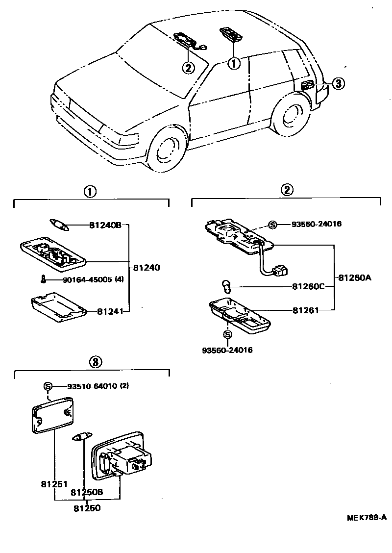 Toyota COROLLA 车内灯 EPC diagram — MEK789A