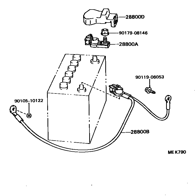 Toyota COROLLA 蓄电池和蓄电池电缆 EPC diagram — MEK790