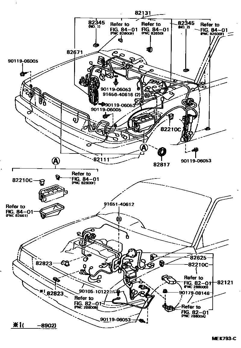 Toyota COROLLA 线束和卡夹 EPC diagram — MEK793C