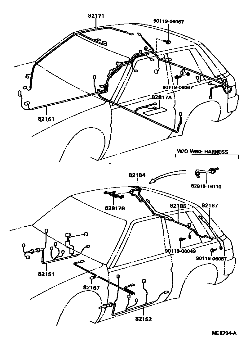 Toyota COROLLA 线束和卡夹 EPC diagram — MEK794A