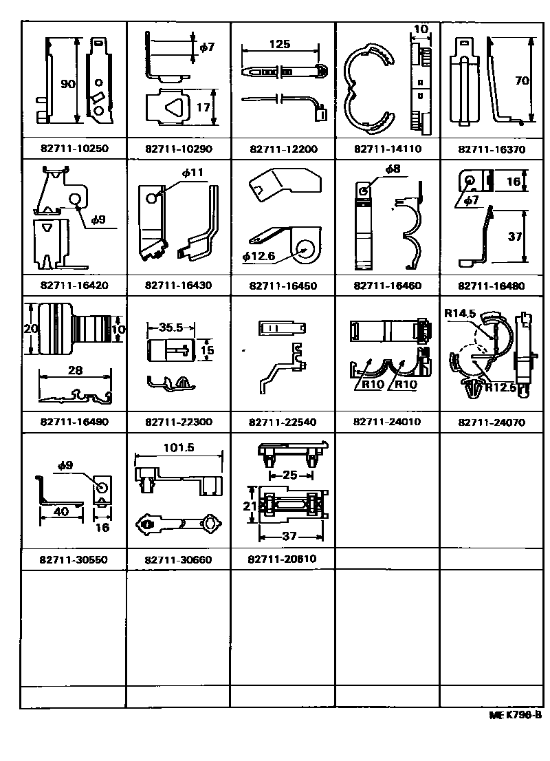 Toyota COROLLA 线束和卡夹 EPC diagram — MEK796B