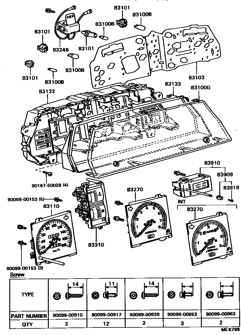 Toyota COROLLA 仪表 EPC diagram — MEK798
