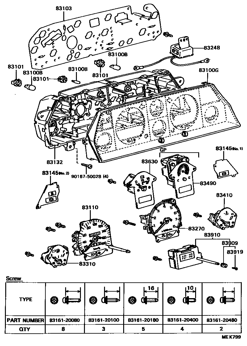 Toyota COROLLA 仪表 EPC diagram — MEK799