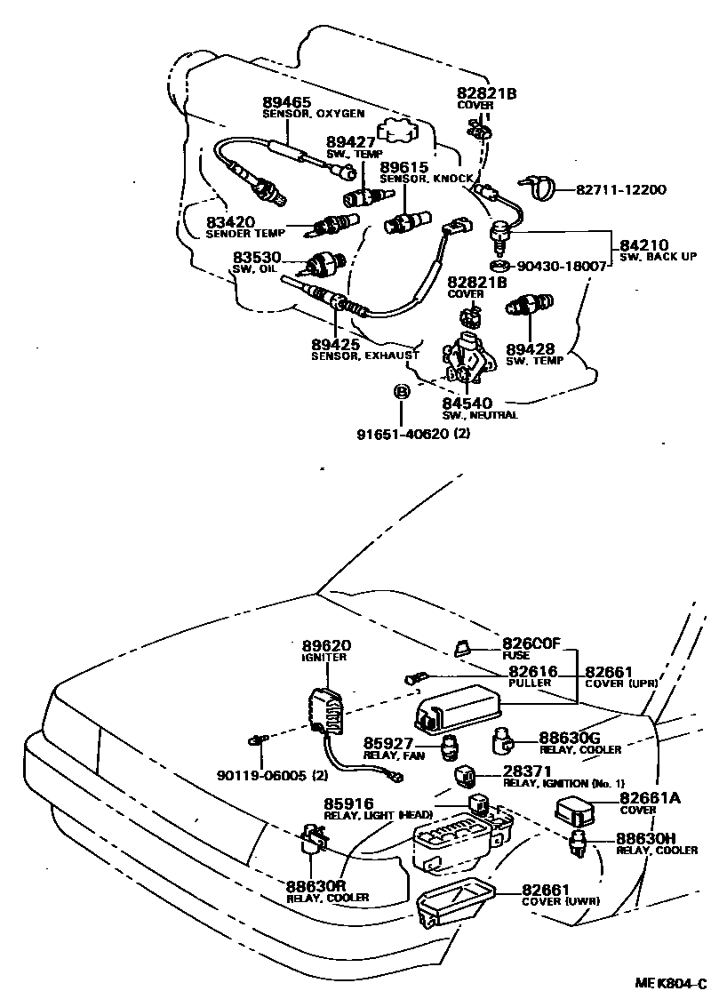 Toyota COROLLA 开关和继电器和ECU EPC diagram — MEK804C