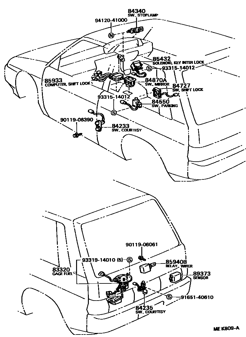 Toyota COROLLA 开关和继电器和ECU EPC diagram — MEK809A