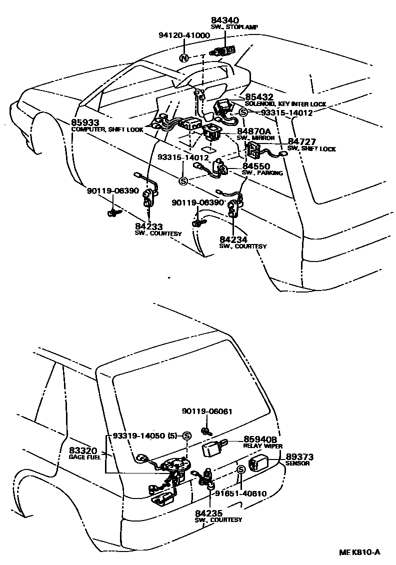 Toyota COROLLA 开关和继电器和ECU EPC diagram — MEK810A