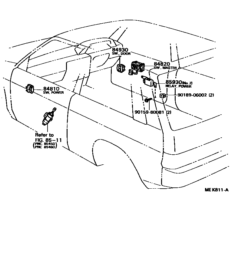 Toyota COROLLA 开关和继电器和ECU EPC diagram — MEK811A