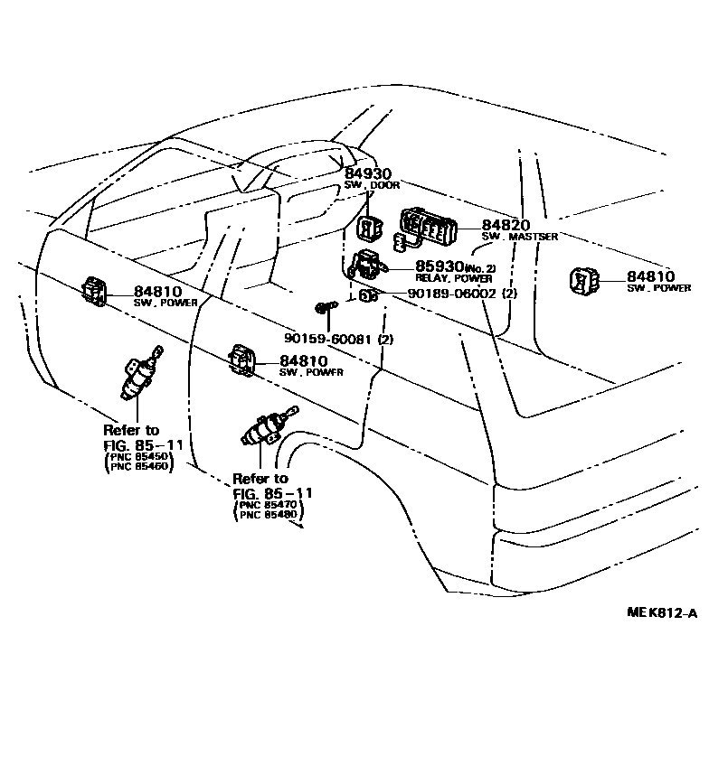 Toyota COROLLA 开关和继电器和ECU EPC diagram — MEK812A
