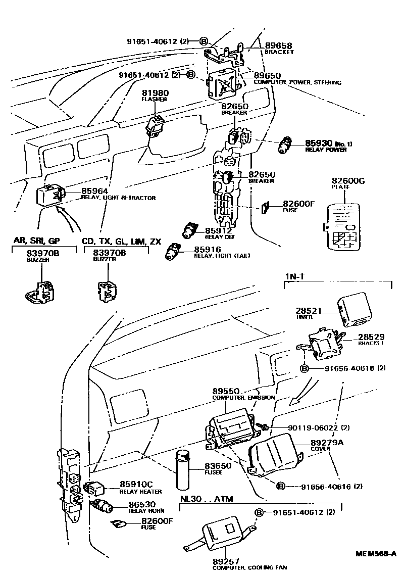 Toyota COROLLA 开关和继电器和ECU EPC diagram — MEM568A