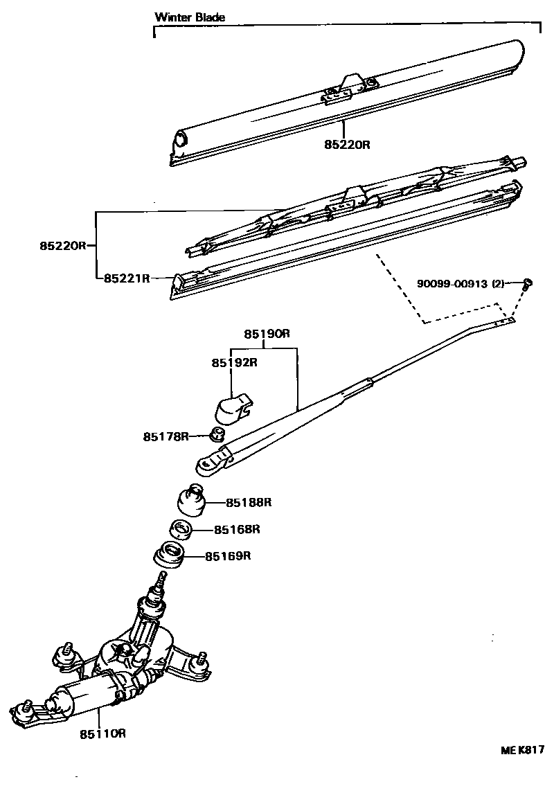 Toyota COROLLA 后刮水器 EPC diagram — MEK817
