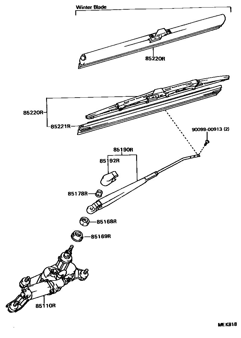 Toyota COROLLA 后刮水器 EPC diagram — MEK818