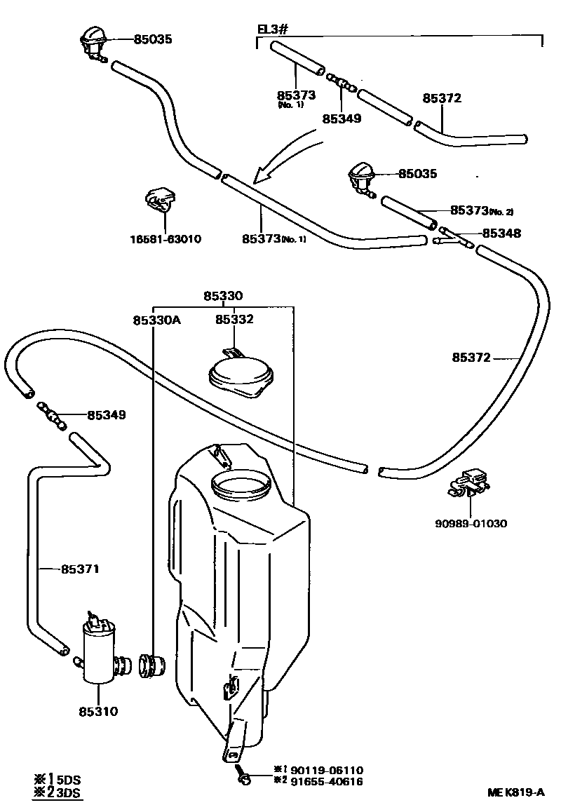 Toyota COROLLA 挡风玻璃清洗器 EPC diagram — MEK819A