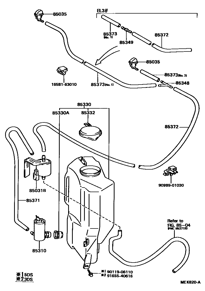 Toyota COROLLA 挡风玻璃清洗器 EPC diagram — MEK820A