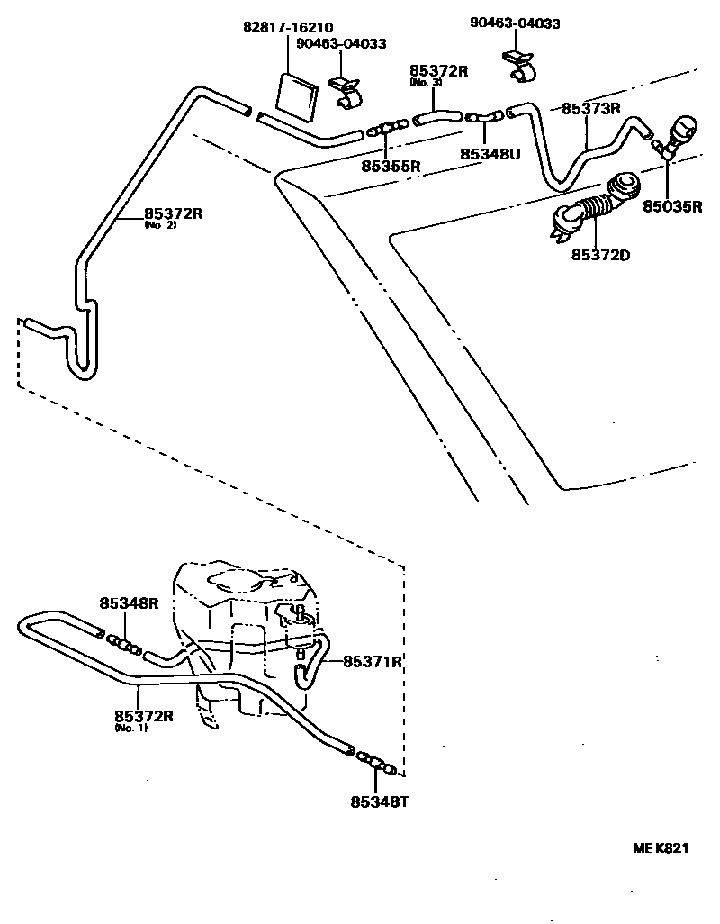 Toyota COROLLA 后清洗器 EPC diagram — MEK821