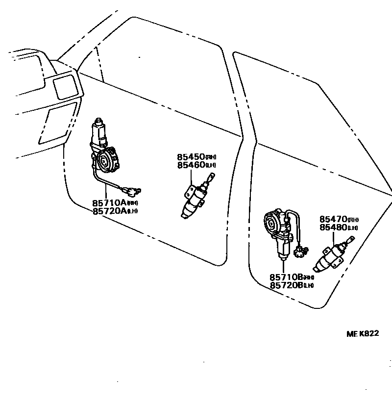 Toyota COROLLA 车门电机和车门电磁阀 EPC diagram — MEK822