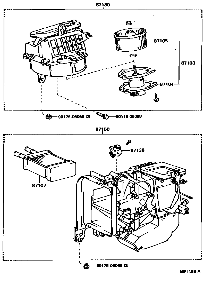 Toyota COROLLA 暖风和空调系统 - 加热装置和鼓风机 EPC diagram — MEL199A