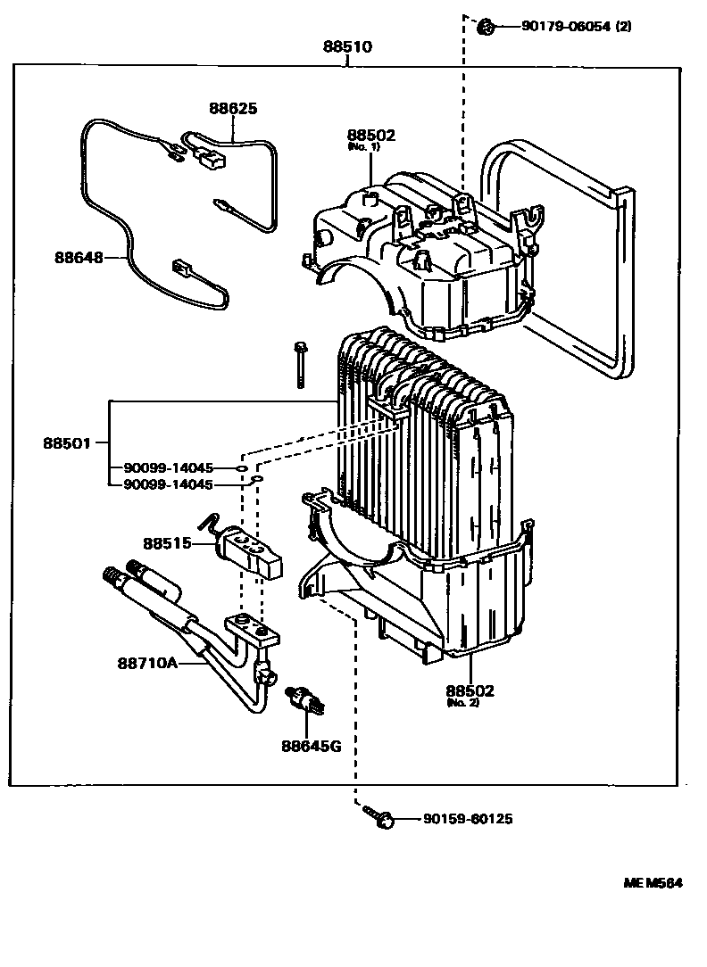Toyota COROLLA 暖风和空调系统 - 冷却器组件 EPC diagram — MEM564