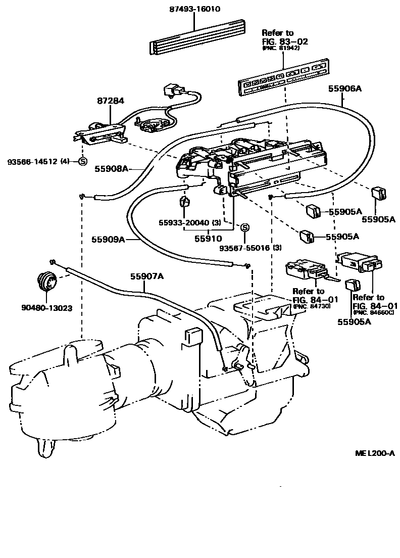 Toyota COROLLA 暖风和空调系统 - 控制器和风管 EPC diagram — MEL200A