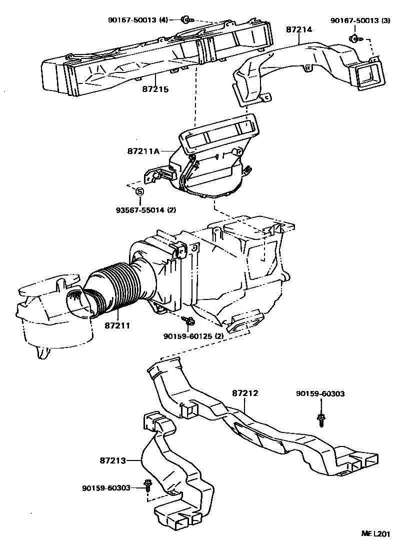 Toyota COROLLA 暖风和空调系统 - 控制器和风管 EPC diagram — MEL201