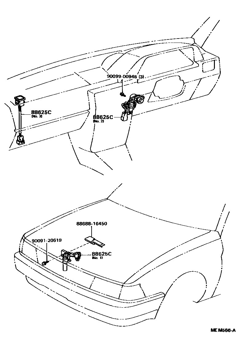 Toyota COROLLA 暖风和空调系统 - 控制器和风管 EPC diagram — MEM566A