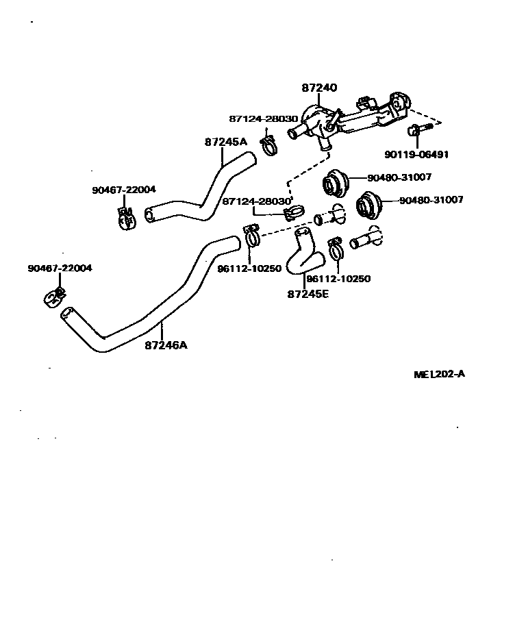 Toyota COROLLA 暖风和空调系统 - 水管 EPC diagram — MEL202A