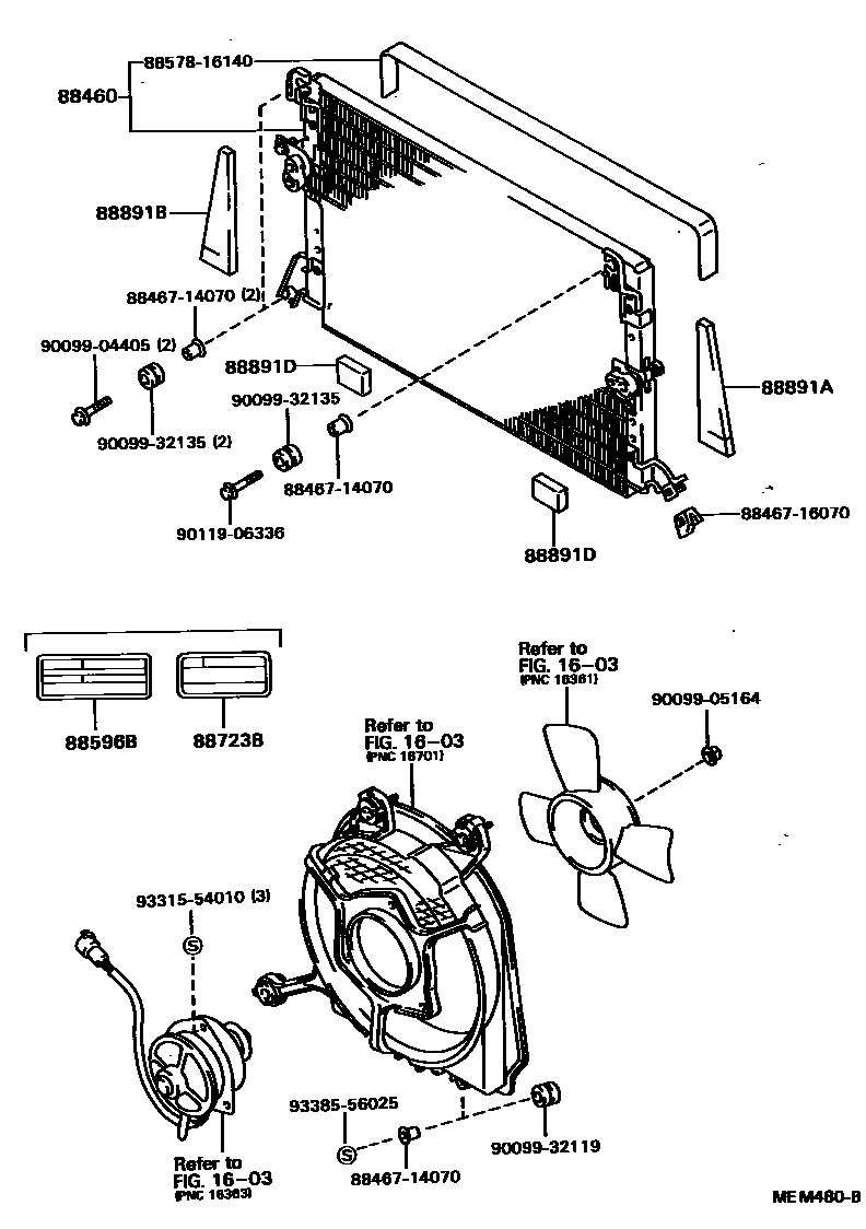 Toyota COROLLA Heating & Air Conditioning - Cooler Piping EPC diagram — MEM480B