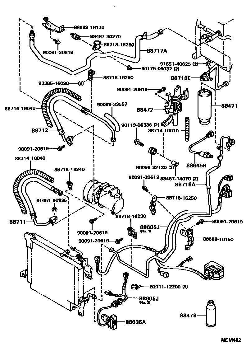 Toyota COROLLA Heating & Air Conditioning - Cooler Piping EPC diagram — MEM482
