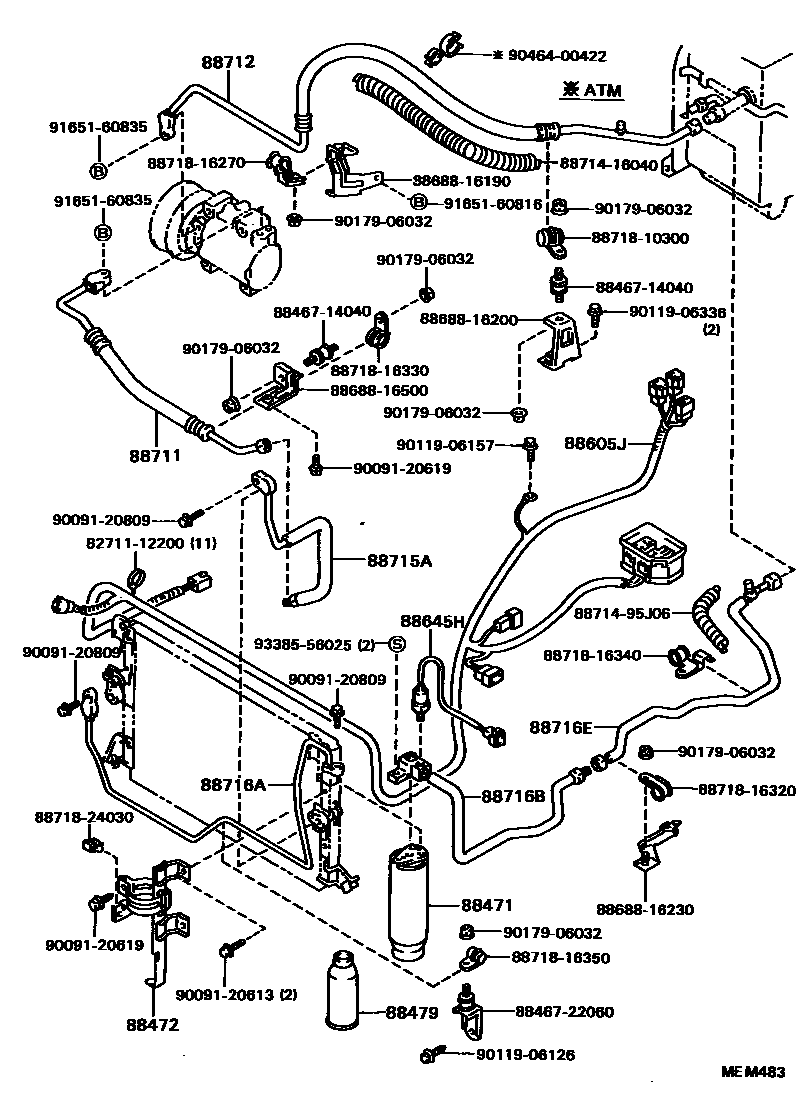 Toyota COROLLA Heating & Air Conditioning - Cooler Piping EPC diagram — MEM483