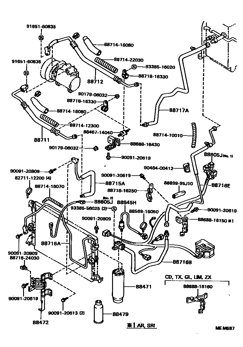 Toyota COROLLA Heating & Air Conditioning - Cooler Piping EPC diagram — MEM587
