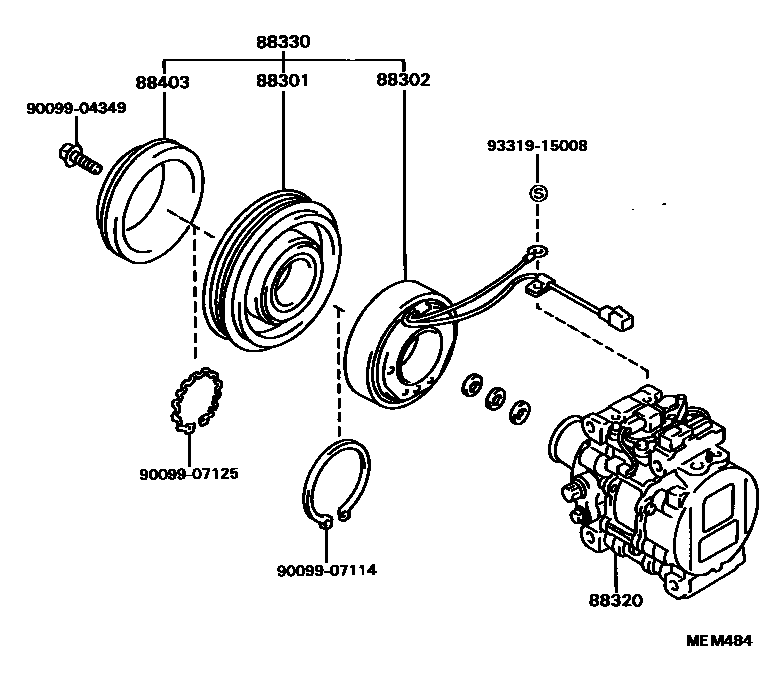 Toyota COROLLA Heating & Air Conditioning - Compressor EPC diagram — MEM484