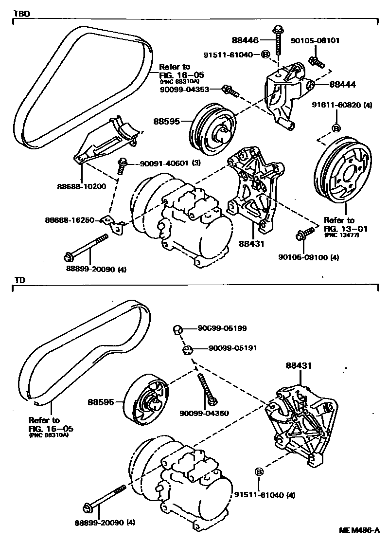 Toyota COROLLA Heating & Air Conditioning - Compressor EPC diagram — MEM486A