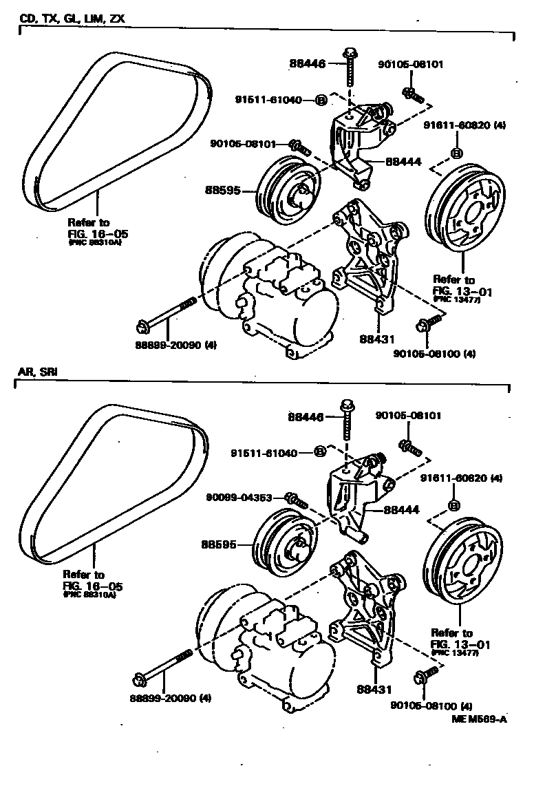 Toyota COROLLA Heating & Air Conditioning - Compressor EPC diagram — MEM569A