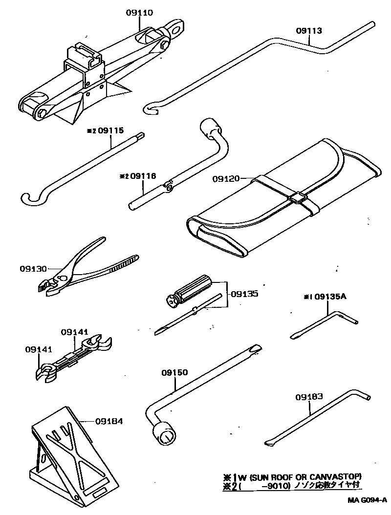 Toyota COROLLA Standard Tools EPC diagram — MAG094A