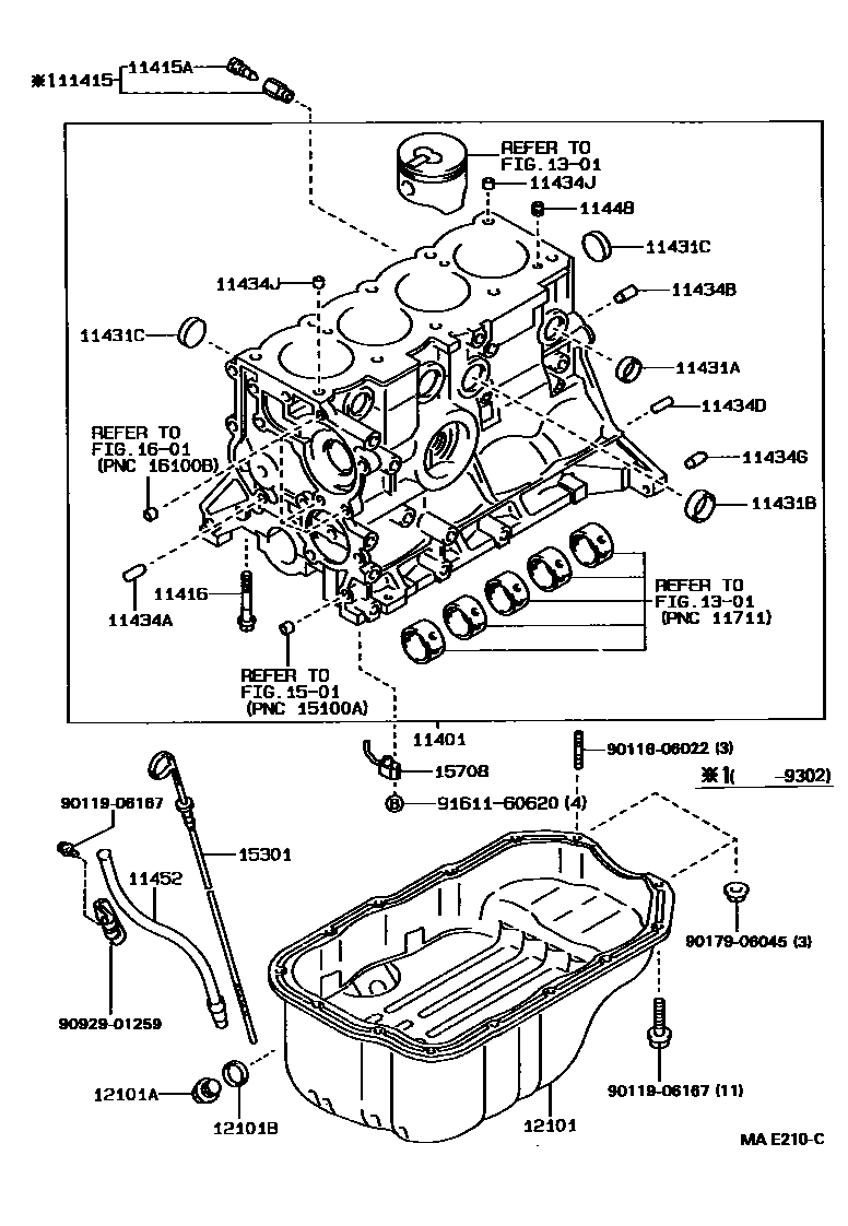 Toyota COROLLA Cylinder Block EPC diagram — MAE210C