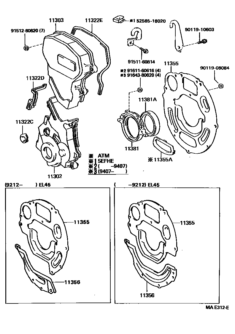 Toyota COROLLA Timing Gear Cover & Rear End Plate EPC diagram — MAE312E