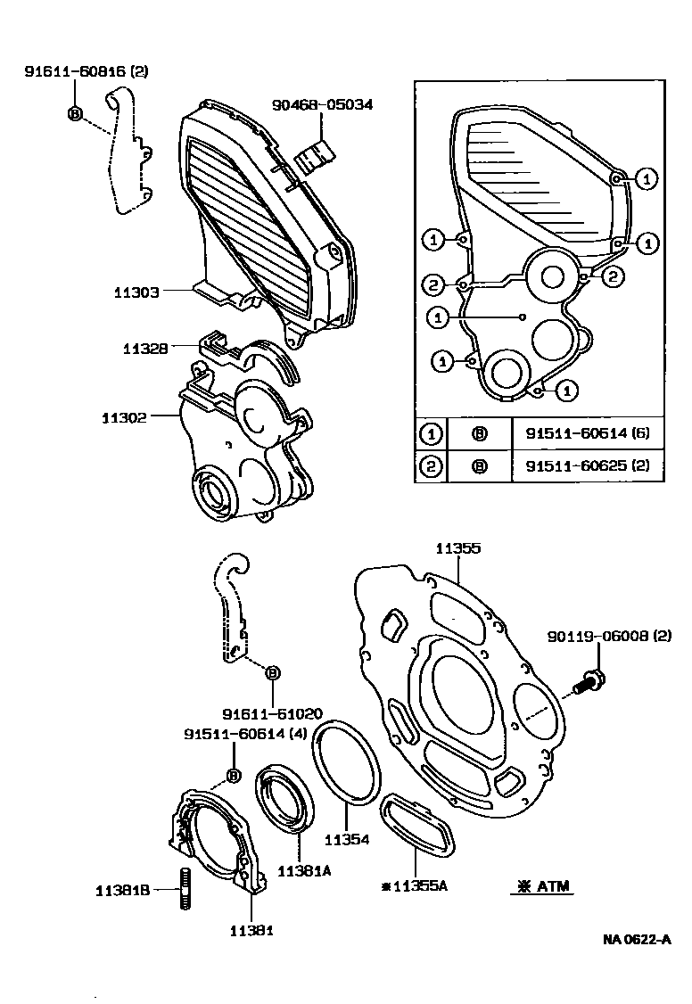 Toyota COROLLA Timing Gear Cover & Rear End Plate EPC diagram — NA0622A