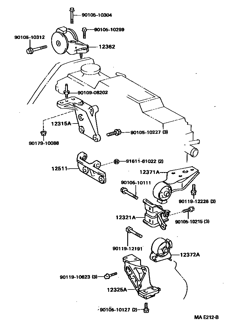 Toyota COROLLA Engine Mounting EPC diagram — MAE212B