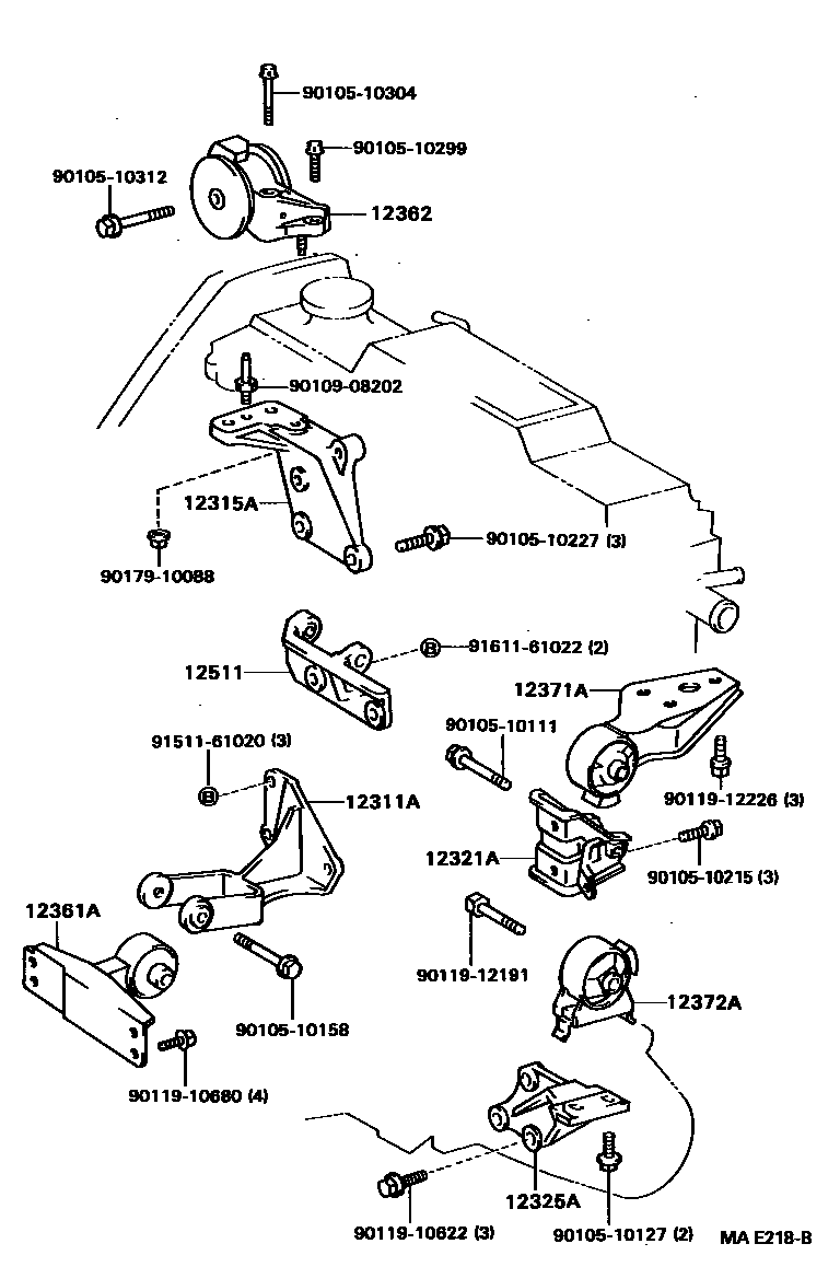 Toyota COROLLA Engine Mounting EPC diagram — MAE218B