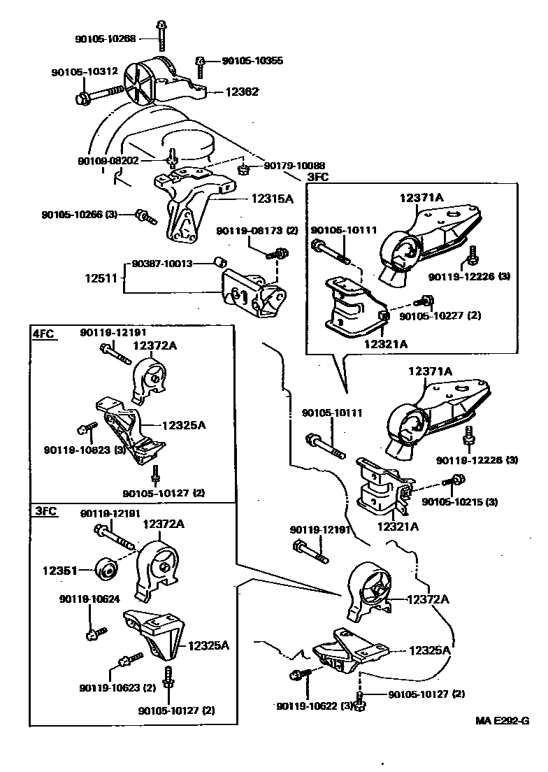 Toyota COROLLA Engine Mounting EPC diagram — MAE292G