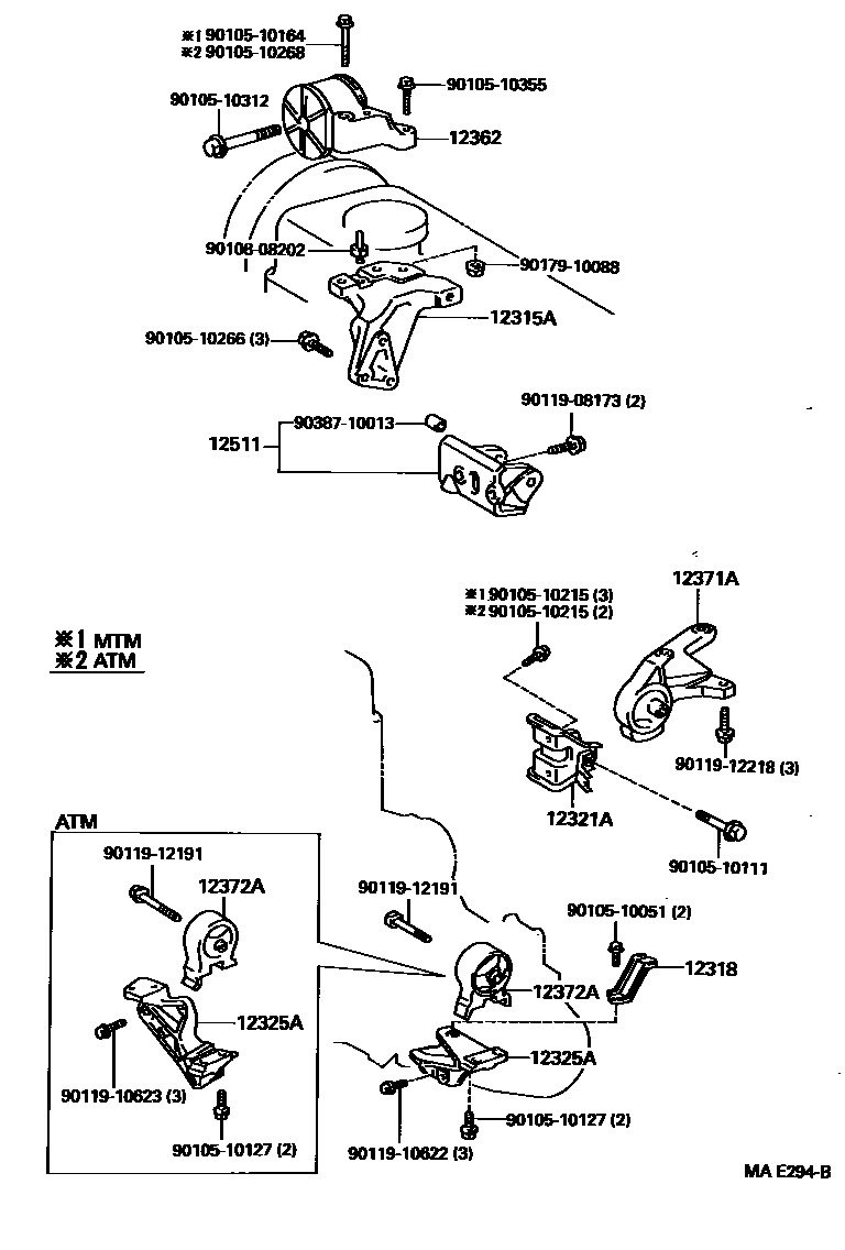 Toyota COROLLA Engine Mounting EPC diagram — MAE294B