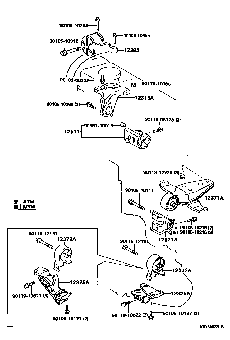 Toyota COROLLA Engine Mounting EPC diagram — MAG339A